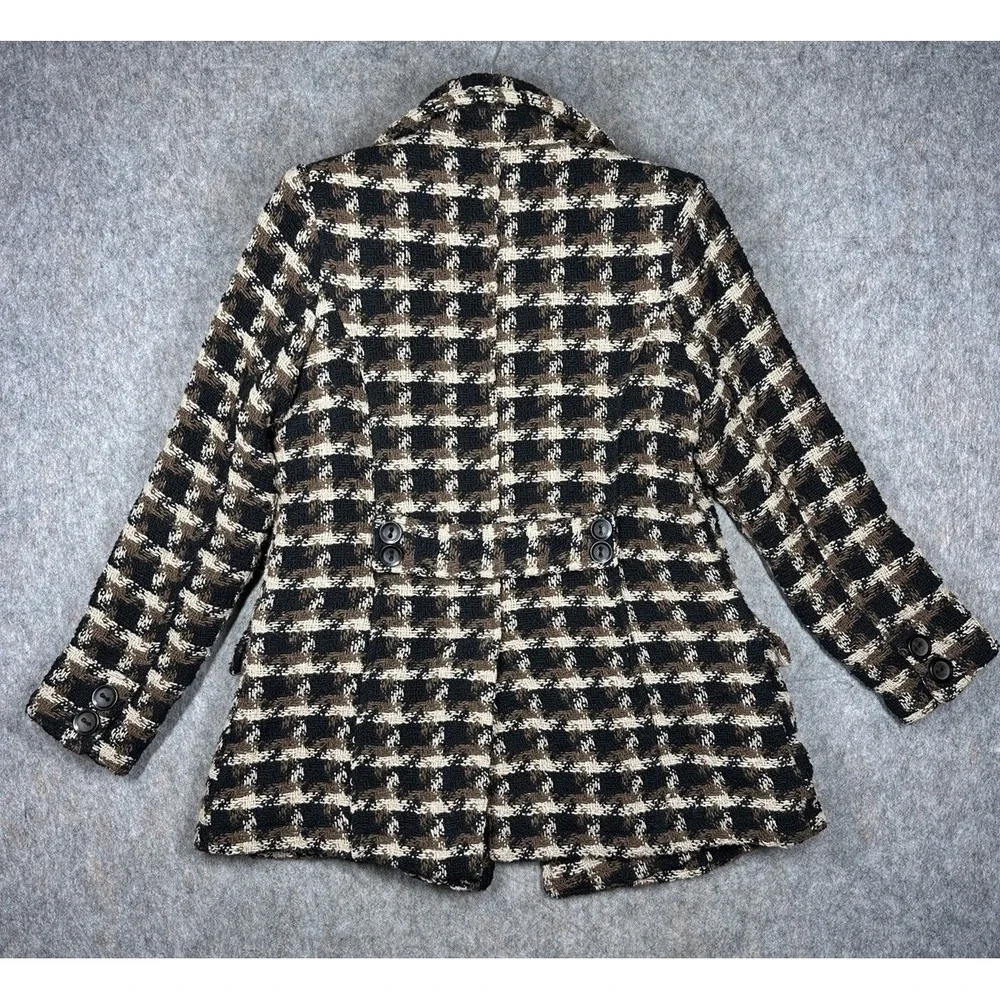 Old Navy Vintage Wool Blend Plaid Pea Coat Womens Medium Brown Double Breasted